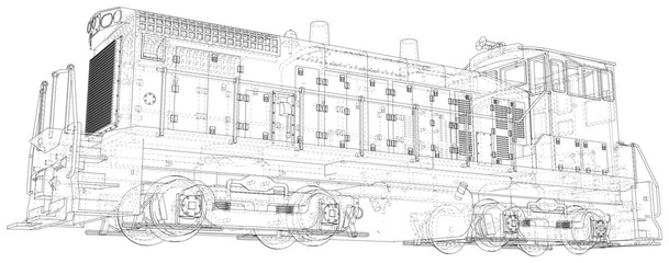 Train. EPS10 format. Vector created of 3d, Wire-frame.