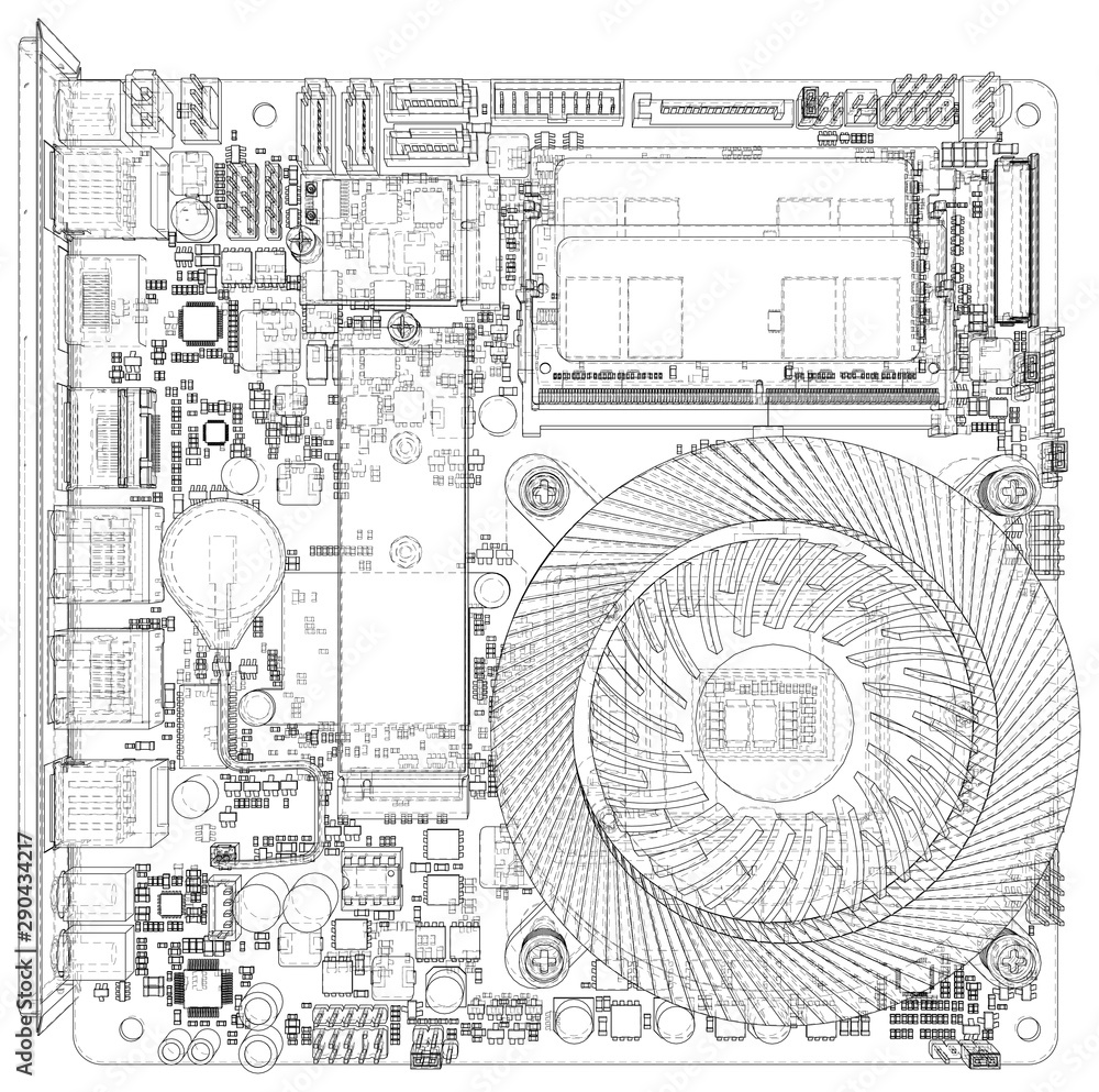 Poster computer motherboard. motherboard digital chip. vector rendering of 3d.