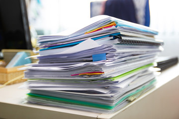 file folder and Stack of business report paper file on the table
