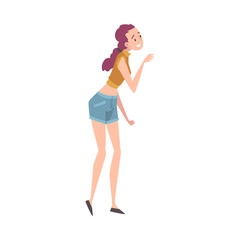 Happy Smiling Girl Wearing Short Denim Shorts and Tank Top Vector Illustration