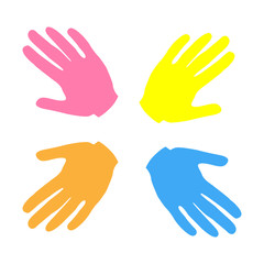 Multi-colored palms. Hand prints. symbol of team, friendship, united , support, family and others. Vector