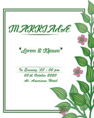 Design banner marriage with modern colorful flower frame, isolated on white background. Vector