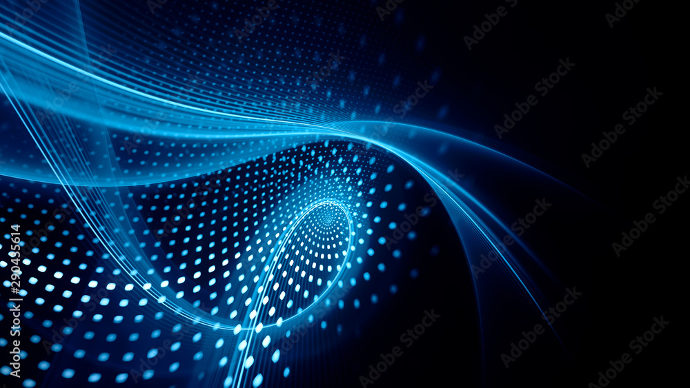 Poster Abstract background element. Fractal graphics series. Composition of glowing lines and mosaic halftone effects. Wide format high resolution image. 3d illustration