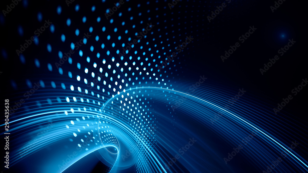 Poster Abstract background element. Fractal graphics series. Composition of glowing lines and mosaic halftone effects. Wide format high resolution image. 3d illustration