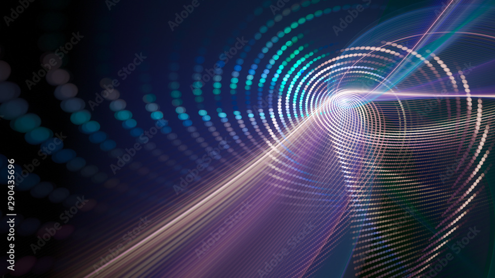 Poster Abstract background element. Fractal graphics series. Composition of glowing lines and mosaic halftone effects. Wide format high resolution image. 3d illustration