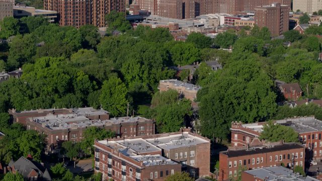 Aerial view of Central West End in St. Louis with new construction
