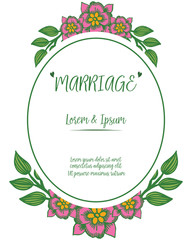 Wallpaper card marriage romantic, border of green leaf flower frame. Vector