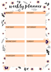 Weekly planner  A4 printable page for planner, diary, notebook or organiser.