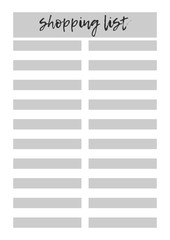 Shopping list  A4 printable page for planner, diary, notebook or organiser. .