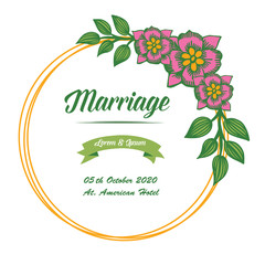 Colorful floral frame, for vintage card design of marriage, isolated on white background. Vector