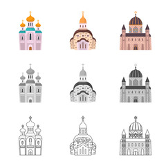 Vector illustration of cult and temple icon. Collection of cult and parish stock vector illustration.