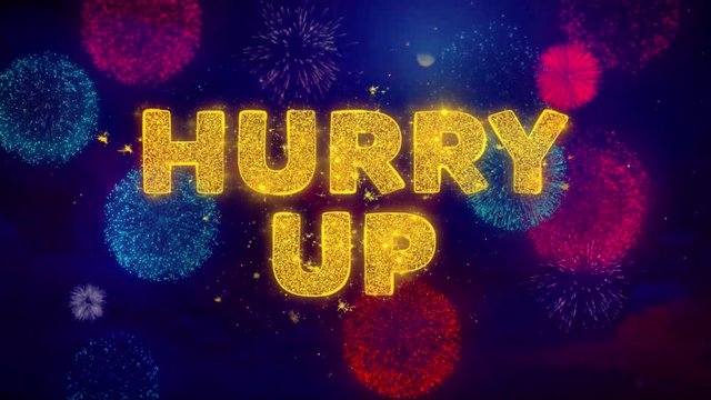 Hurry Up Text on Colorful Firework Explosion Particles. Sale, Discount Price, Off Deals, Offer promotion offer percent discount ads 4K Loop Animation.