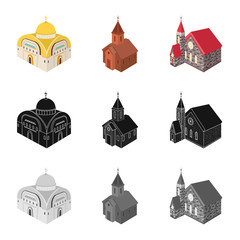 Vector illustration of temple and historic symbol. Set of temple and faith stock vector illustration.