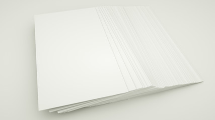 Blank papers are scattered on the table. 3d rendering. illustration