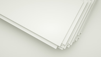 Blank papers are scattered on the table. 3d rendering. illustration