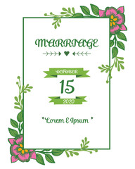 Beautiful invitation card of marriage, with pattern art of colorful floral frame. Vector