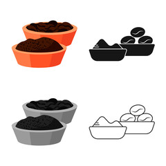Vector design of bowl and coffee icon. Set of bowl and seed stock symbol for web.