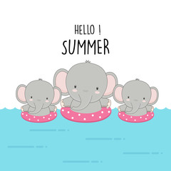 Hello summer cute elephant cartoon.
