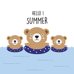 Fototapeta premium Hello summer cute bear cartoon.