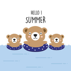 Hello summer cute bear cartoon.