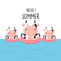 Obraz premium Hello summer cute cow cartoon.