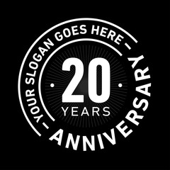 20 years anniversary logo template. Twenty years celebrating logotype. Black and white vector and illustration.