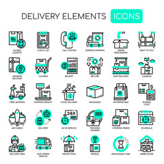 Delivery Elements , Thin Line and Pixel Perfect Icons