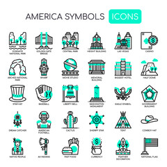 Fototapeta na wymiar America Symbols , Thin Line and Pixel Perfect Icons