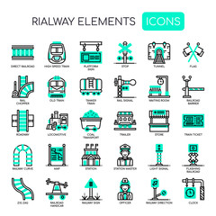 Railway Elements , Thin Line and Pixel Perfect Icons