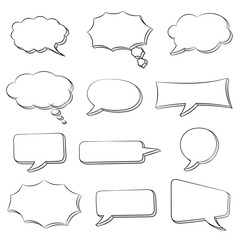 Fototapeta premium Speech bubbles set. Doodle style hand drawn sketch
