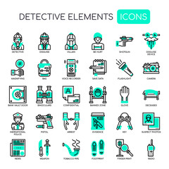 Detective Elements , Thin Line and Pixel Perfect Icons