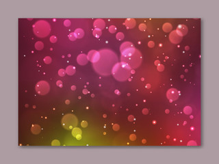 Blurred background in pink and green colors. Bright glitter lights backdrop use for invitations, congratulations, advertising. Abstract defocused wallpaper vector illustration. Festive luminous design