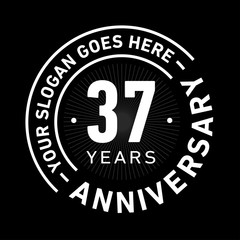 37 years anniversary logo template. Thirty-seven years celebrating logotype. Black and white vector and illustration.