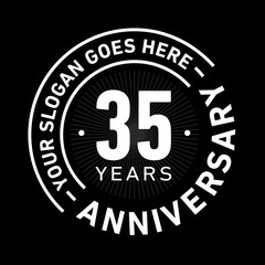35 years anniversary logo template. Thirty-five years celebrating logotype. Black and white vector and illustration.
