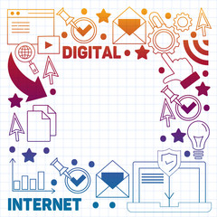 Digital marketing pattern with vector icons. Management, start up, business, internet technology.