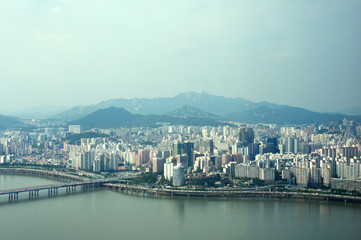 Fototapeta premium Seoul city street view from top in summer