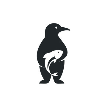 penguin fish logo design stock vector