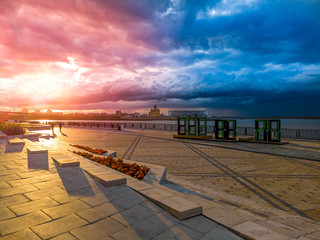 Colorful sunset over the city