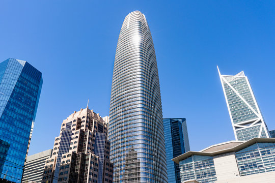 August 21, 2019 San Francisco / CA / USA - Salesforce tower rising above other skyscrapers and creating a new skyline in downtown San Francisco