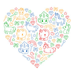 Obraz premium Children pattern with fairy tale unicors for kids clothes, posters, banners, shirts. Vector image with cartoon character.