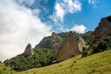 paraglider in the mountains of the Caucasus