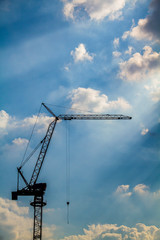 Construction of building with tower cranes