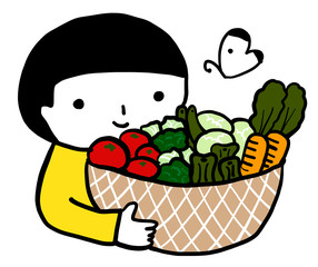 This illustration is a lot of fresh vegetables with children.