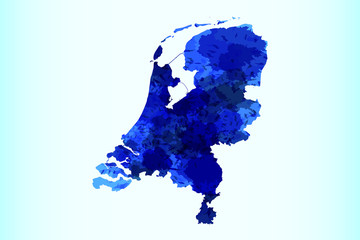 Netherlands watercolor map vector illustration of blue color on light background using paint brush in paper page