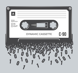 Vector old compact audio cassettes convert audio to digital signal.