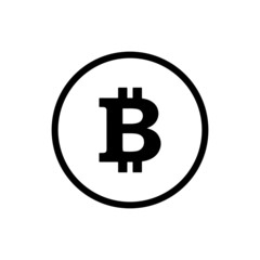 Bitcoin linear icon, vector sign, payment symbol, coin logo. Crypto currency, virtual electronic, internet money. Black emblem isolated on white. Cryptocurrency e-commerce concept