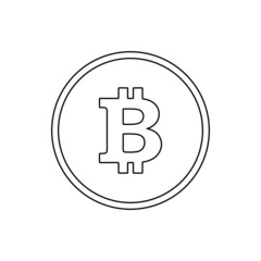 Bitcoin outline linear icon, vector sign, payment symbol, coin logo. Crypto currency, virtual electronic, internet money. Black emblem isolated on white. Cryptocurrency e-commerce concept