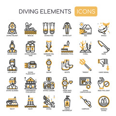 Diving Elements , Thin Line and Pixel Perfect Icons