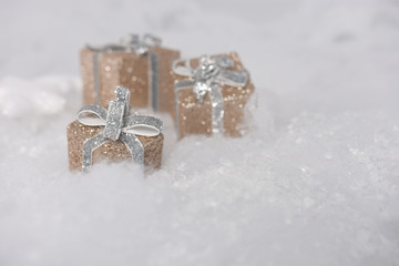 Christmas gifts in snow