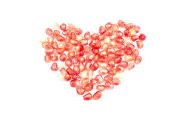 Heart shape pomegranate with white background